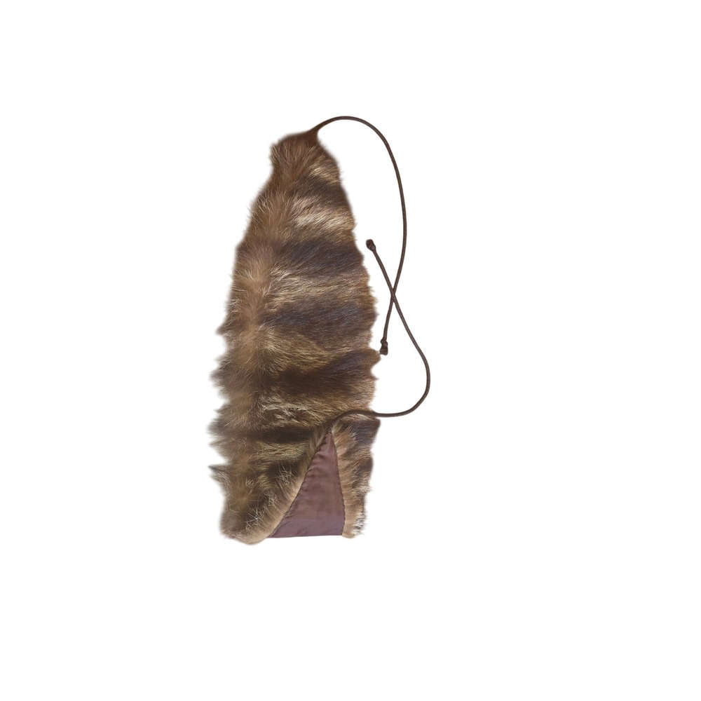 Vintage Real Raccoon Fur Collar Stole Brown Striped Neck Warmer with Ties - Picture 3 of 4